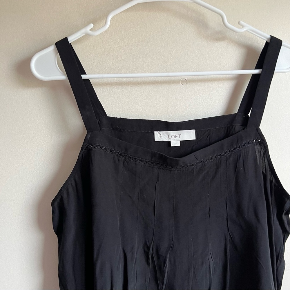 Loft Black Pintucked Square Neck Tank Top - Picture 2 of 6